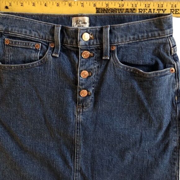 J.Crew Denim Mini Jean Skirt Womens Sz 26 High Waist Button Dark Wash 5 Pocket - Picture 11 of 16